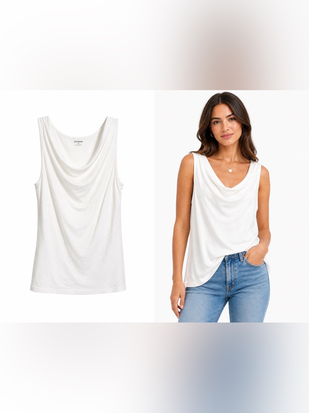 Express White Draped Cowl Neck Sleeveless Tank